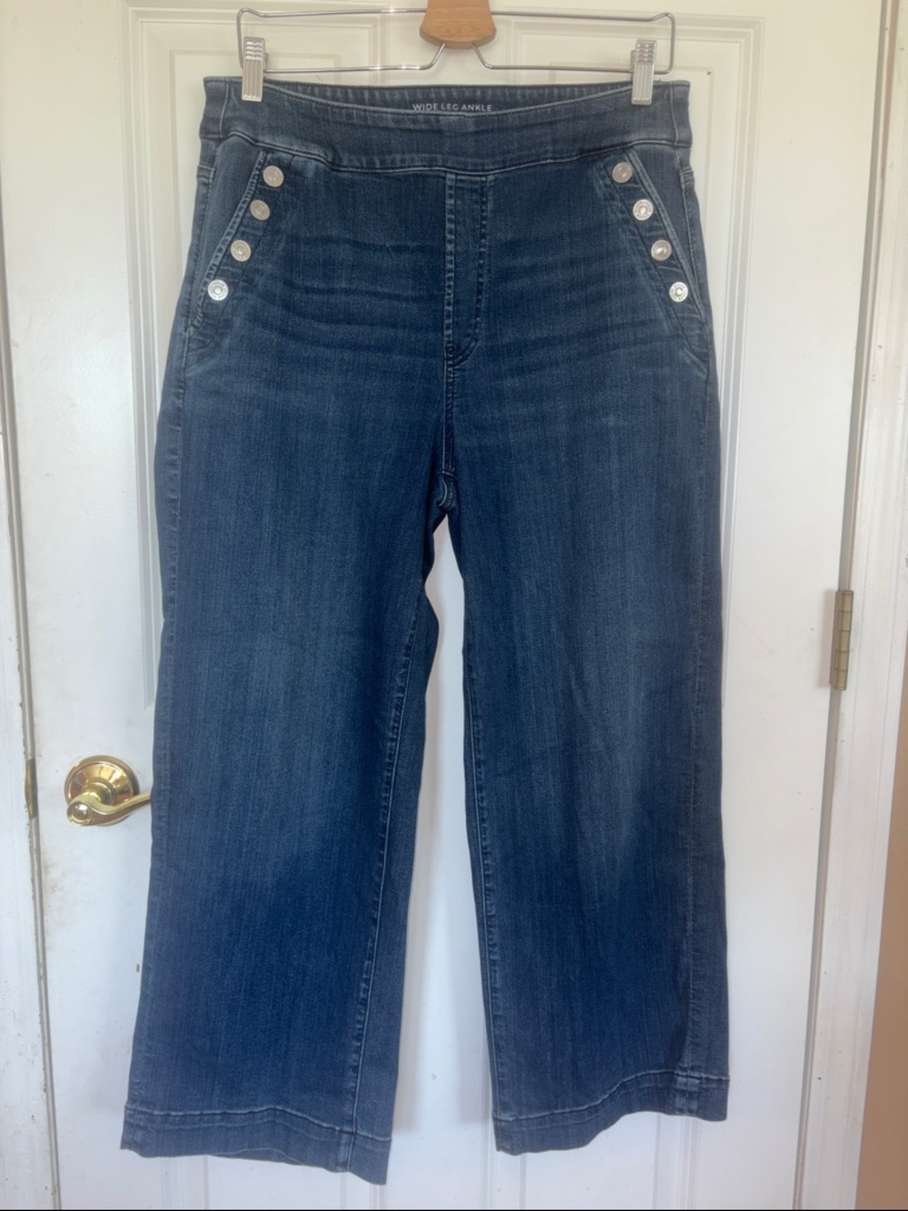 Chico's Dark Blue Wide-Leg Jeans with Silver Button Accents